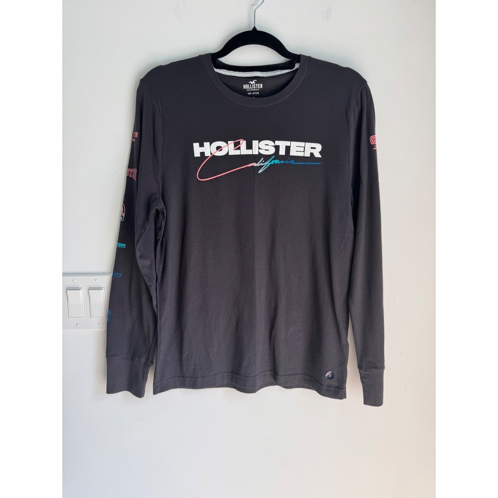 Hollister Mens Long Sleeve Graphic Tee Charcoal Grey California Surf Small